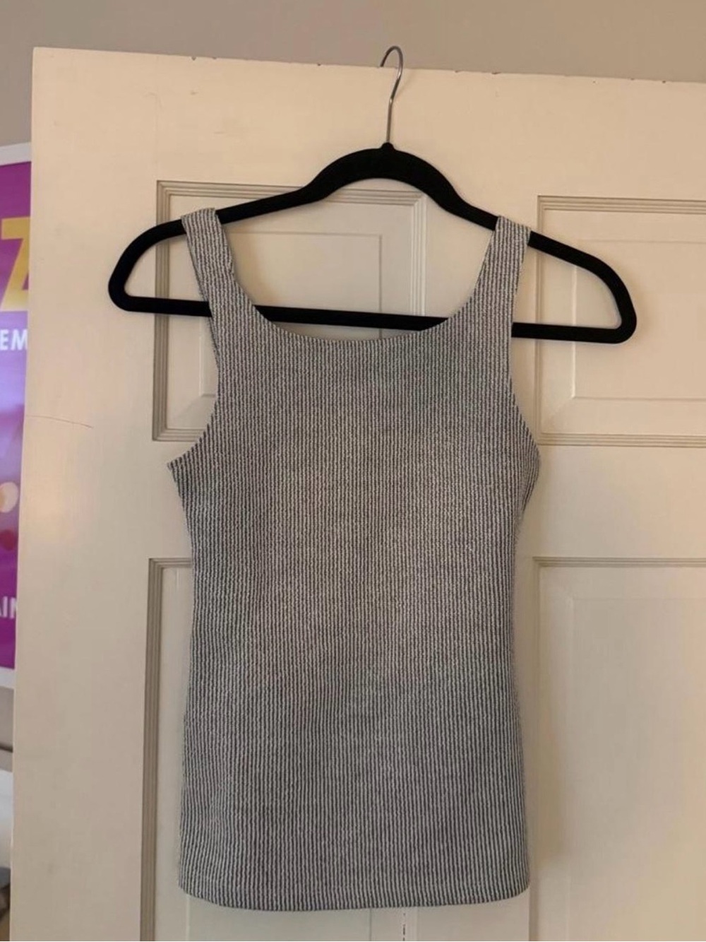 Zara Ribbed Square-Neck Tank Top in Sparkly Gray